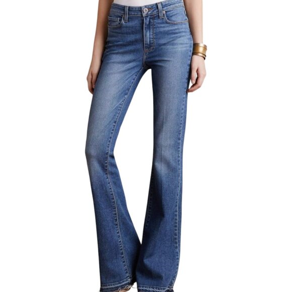 Paige Jeans Flares Womens High Rise Bell Canyon Medium Wash Stretch Denim 25 - Picture 1 of 13